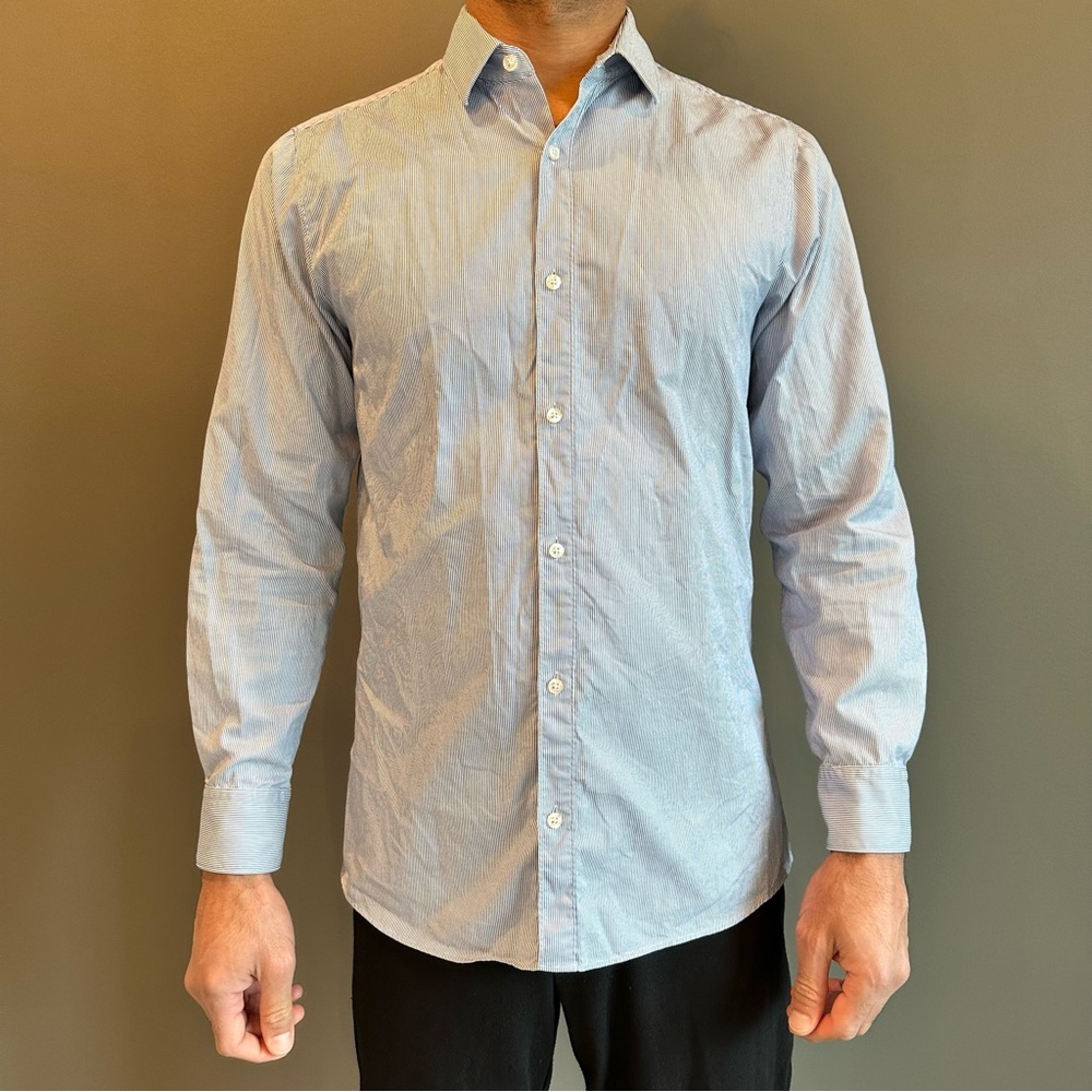 Hugo Boss Men's Light Blue Striped Shirt